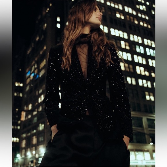 ZARA VELVET SEQUIN BLAZER ZW COLLECTION - Picture 9 of 16